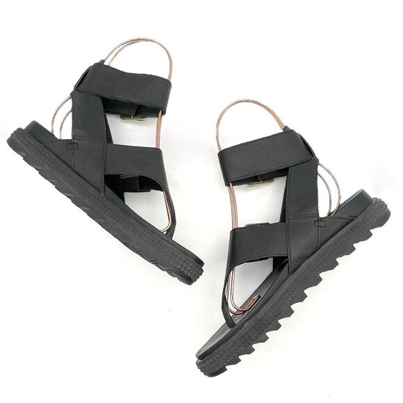 Sorel Roaming T-Strap Buckle Sandals Size 5.5 Black Leather Strappy Rugged Sole - Picture 10 of 16